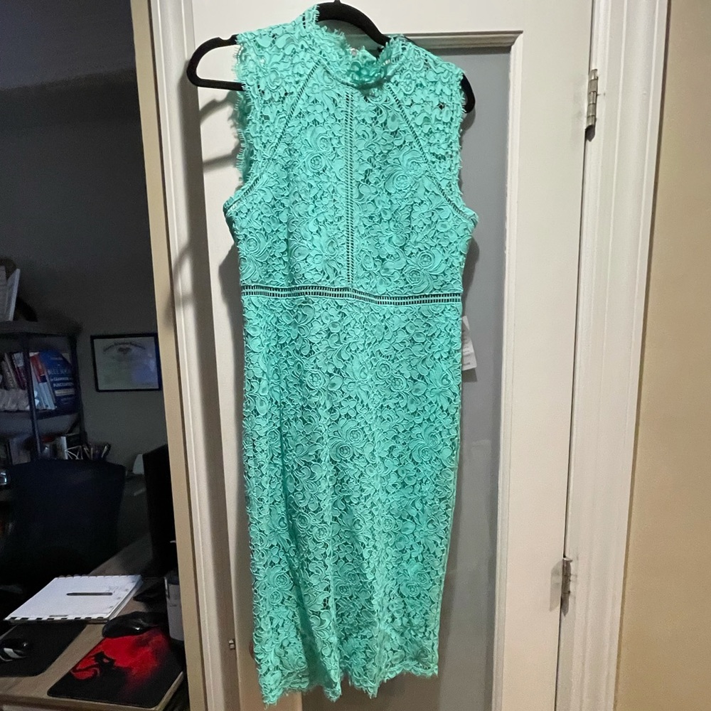 Turquoise Bardot Lace Sheath Dress size 8